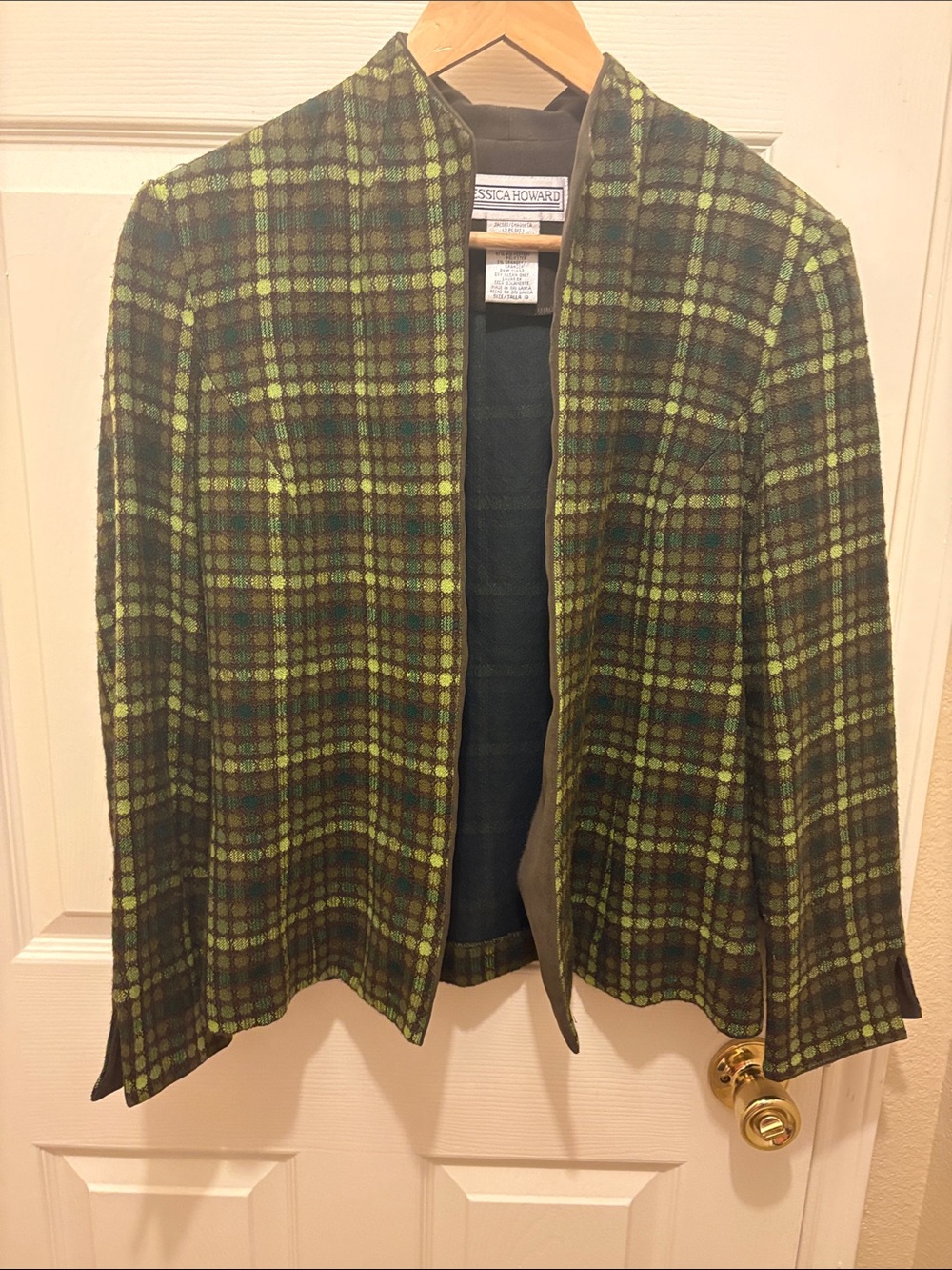 Jessica Howard Green Plaid Open Front Blazer A186